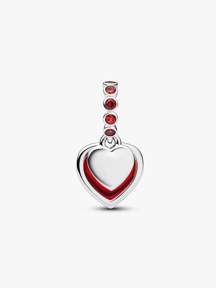 Red Murano Glass Heart Double Dangle Charm