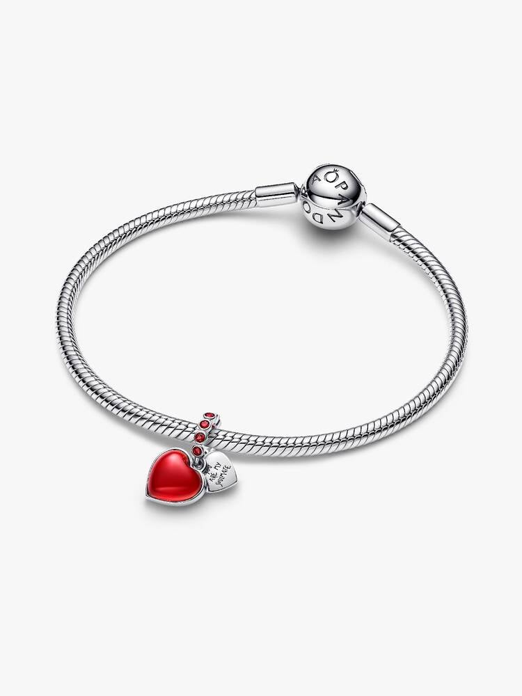 Red Murano Glass Heart Double Dangle Charm
