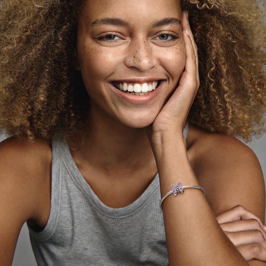 Pink Pavé Butterfly Charm - Pandora West Africa Charms Bring added dimension to bracelets with this dazzling charm in sterling silver. Set with tonal pink crystals and clear stones, the beauty of the butterfly bursts to life. The body is made from delicate beads. (797882NCCMX)  
