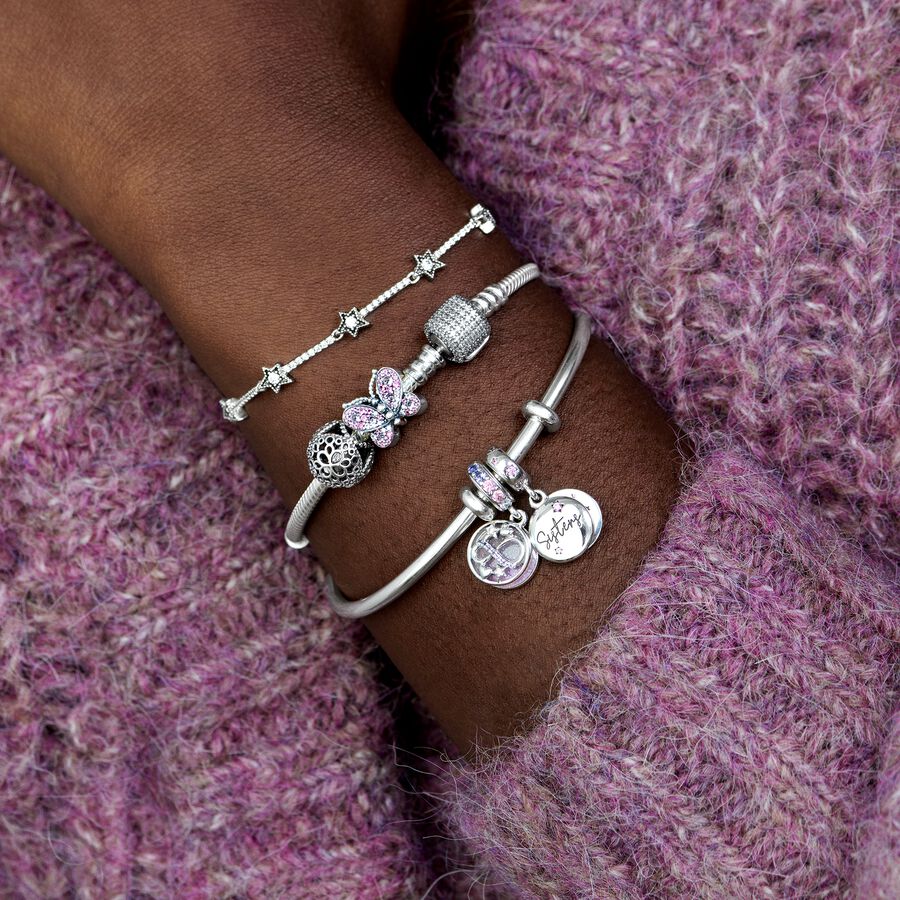 Pink Pavé Butterfly Charm - Pandora West Africa Charms Bring added dimension to bracelets with this dazzling charm in sterling silver. Set with tonal pink crystals and clear stones, the beauty of the butterfly bursts to life. The body is made from delicate beads. (797882NCCMX)  