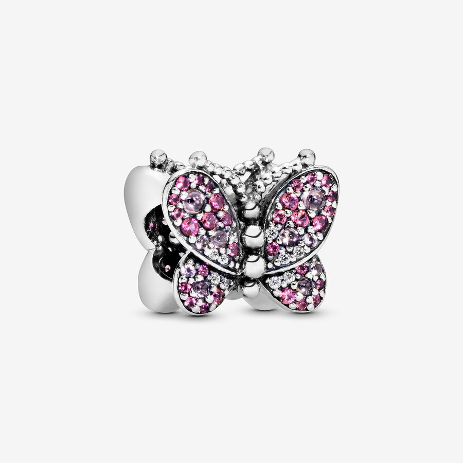 Pink Pavé Butterfly Charm - Pandora West Africa Charms Bring added dimension to bracelets with this dazzling charm in sterling silver. Set with tonal pink crystals and clear stones, the beauty of the butterfly bursts to life. The body is made from delicate beads. (797882NCCMX)  