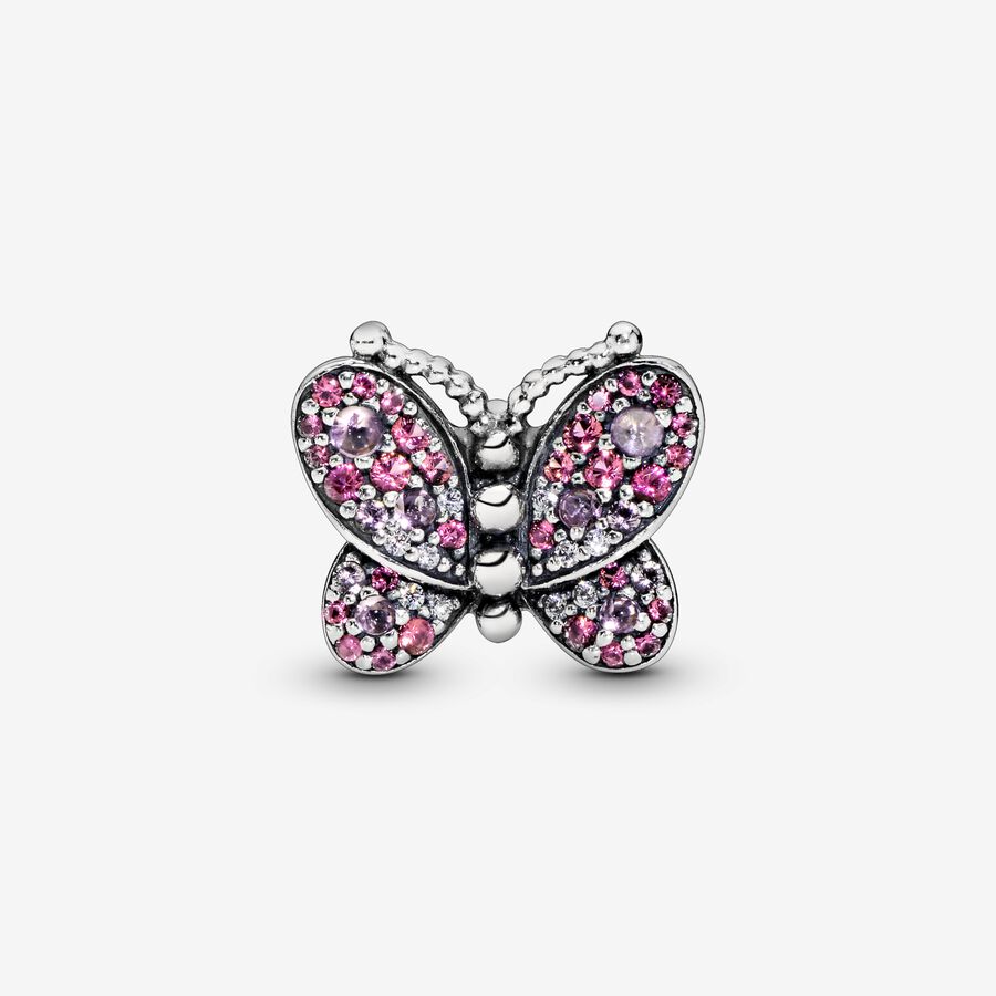 Pink Pavé Butterfly Charm - Pandora West Africa Charms Bring added dimension to bracelets with this dazzling charm in sterling silver. Set with tonal pink crystals and clear stones, the beauty of the butterfly bursts to life. The body is made from delicate beads. (797882NCCMX)  