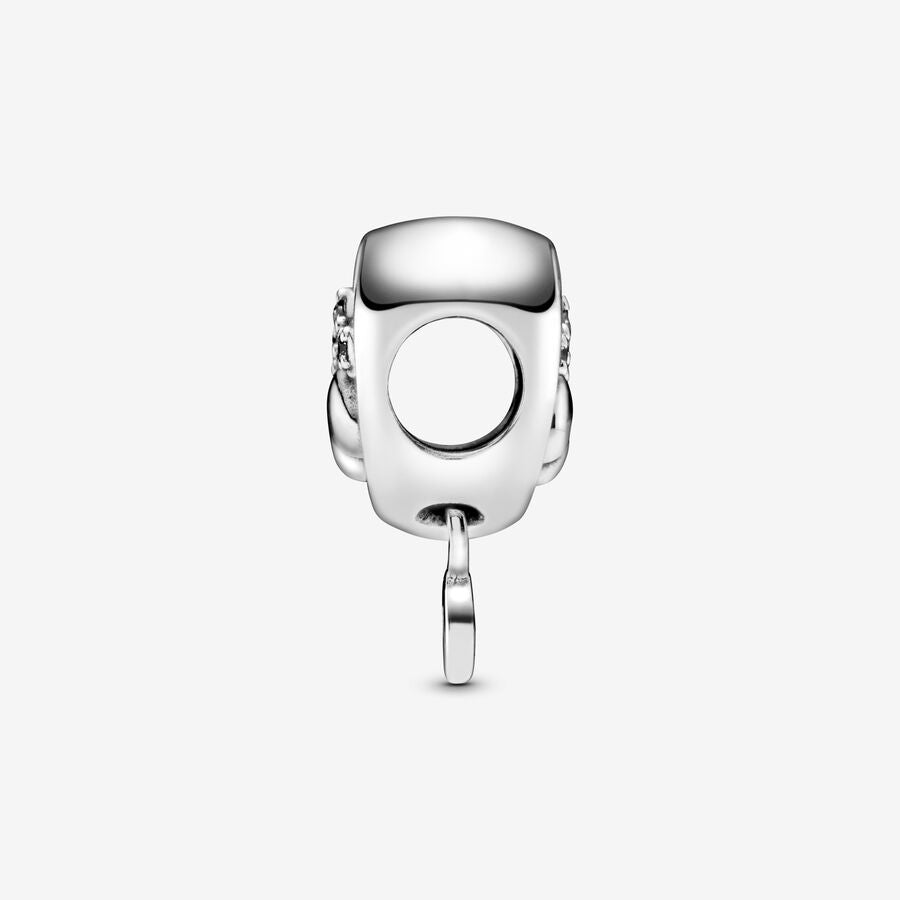 Paw heart sterling silver charm with clear cubic zirconia