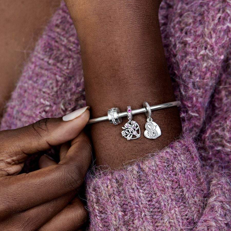 Pink Heart Family Tree Dangle Charm