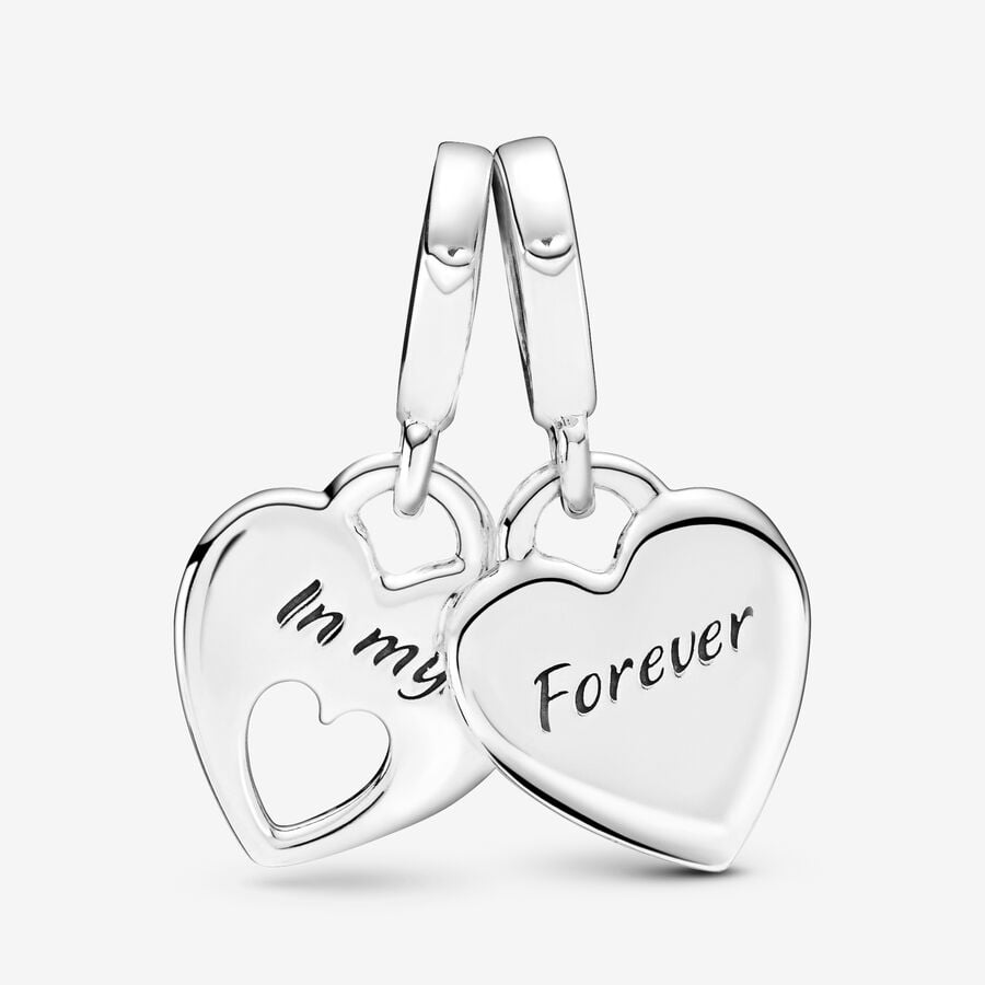 Mother and Daughter Double Heart Split Dangle Charm