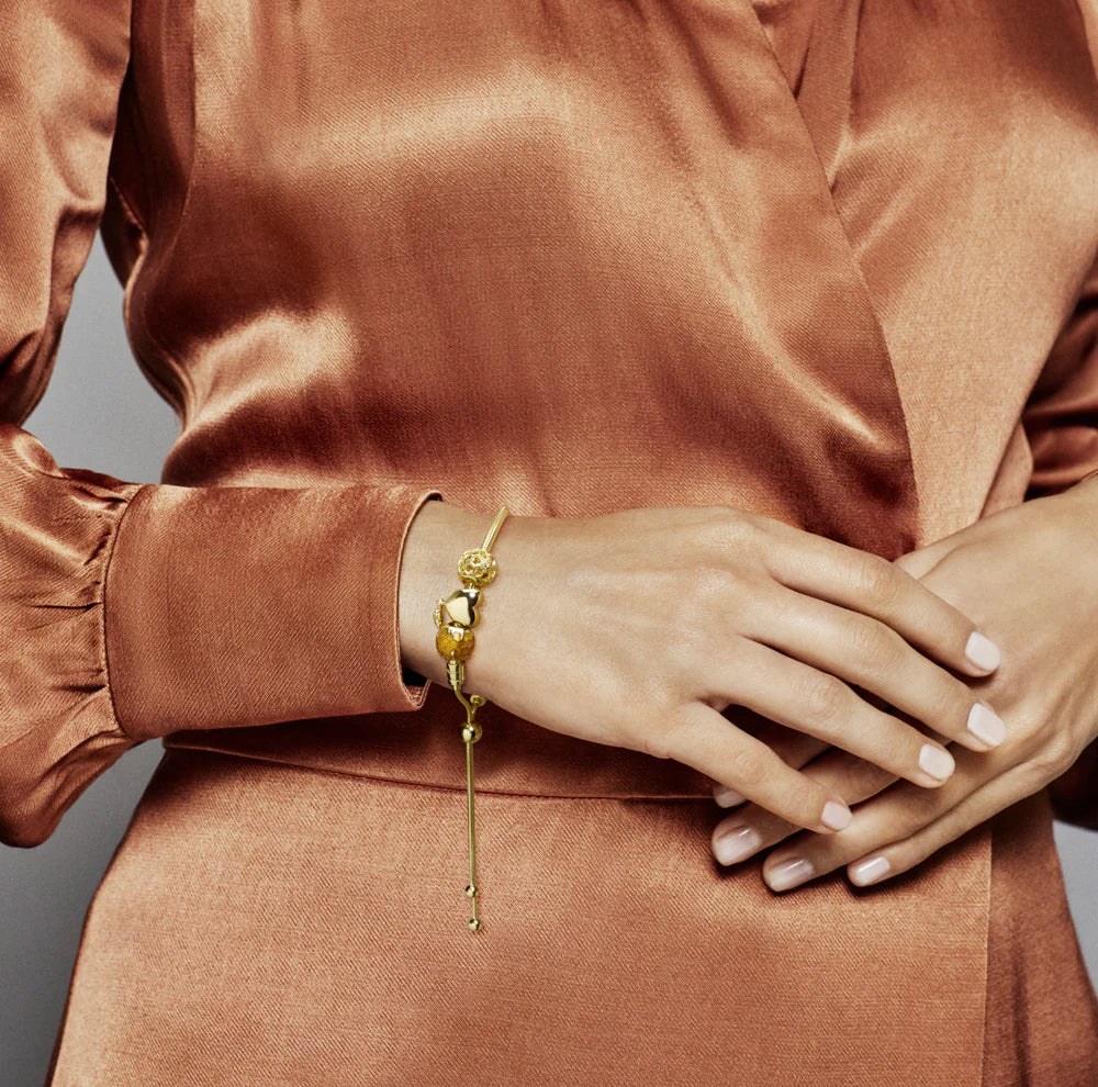 Honeycomb 14k Gold Plated charm with transparent yellow enamel