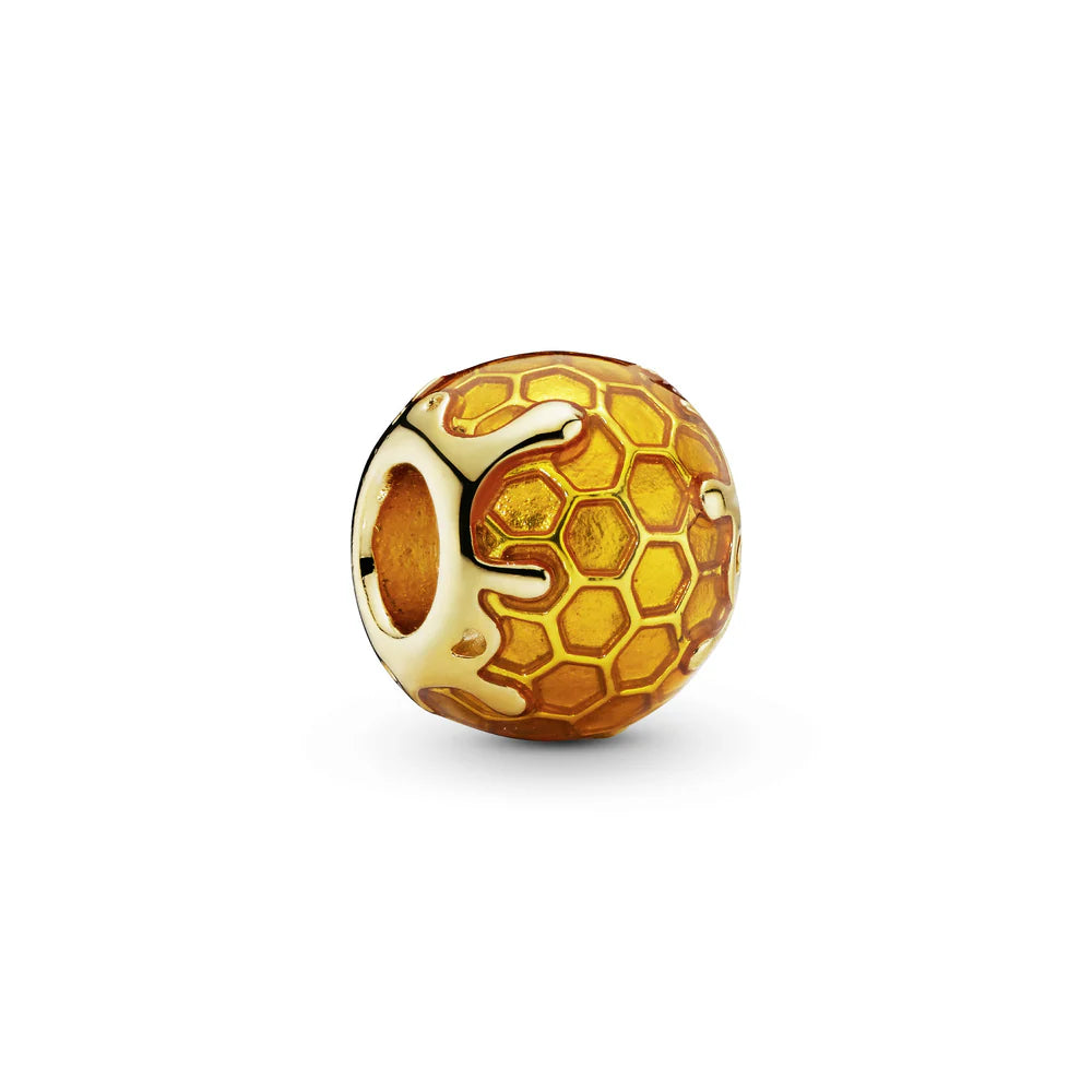 Honeycomb 14k Gold Plated charm with transparent yellow enamel