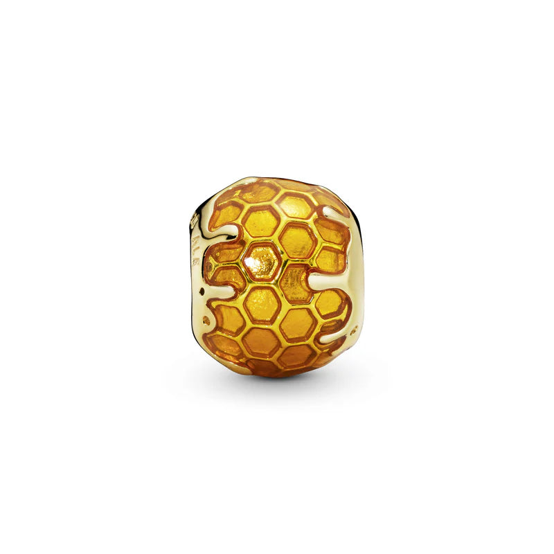 Honeycomb 14k Gold Plated charm with transparent yellow enamel