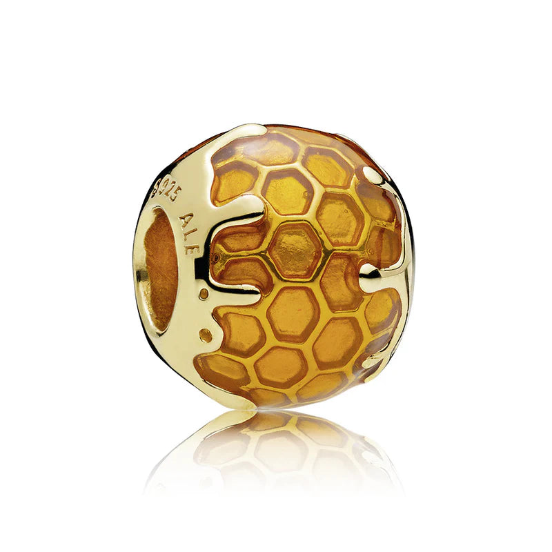 Honeycomb 14k Gold Plated charm with transparent yellow enamel