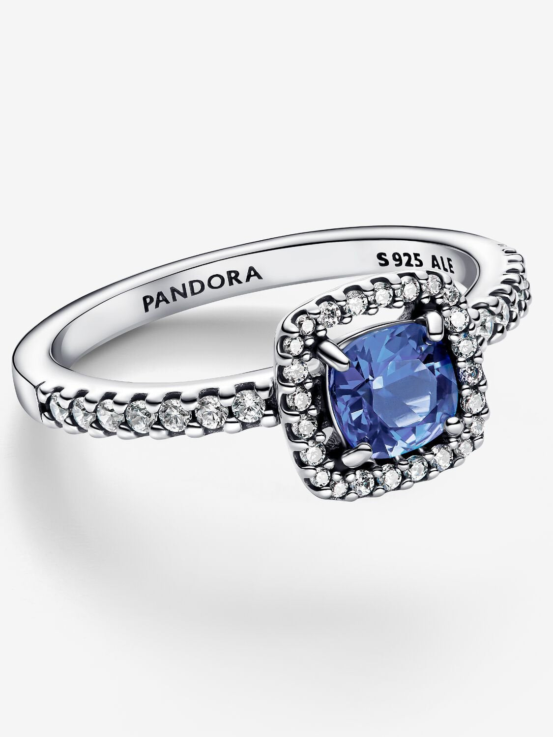 Sparkling Square Blue Halo Ring