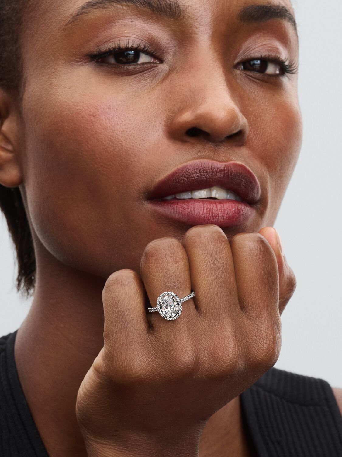 Oval Sparkling Halo Statement Ring