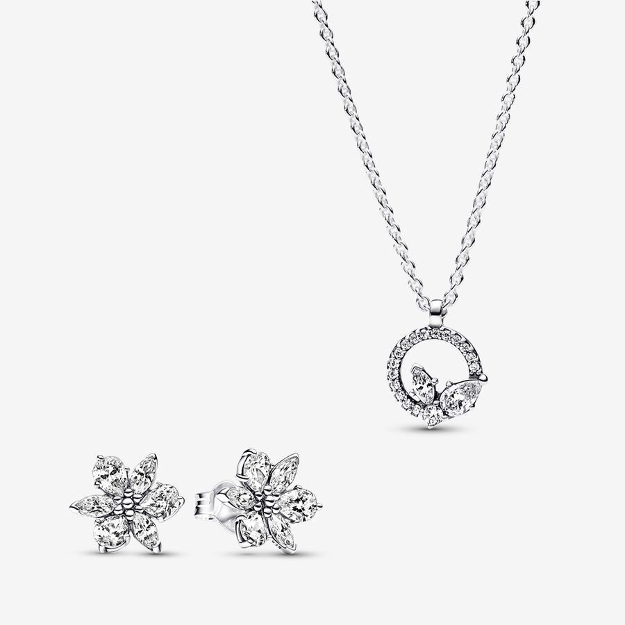 Sparkling Herbarium Circle and Cluster Necklace and Earrings Set
