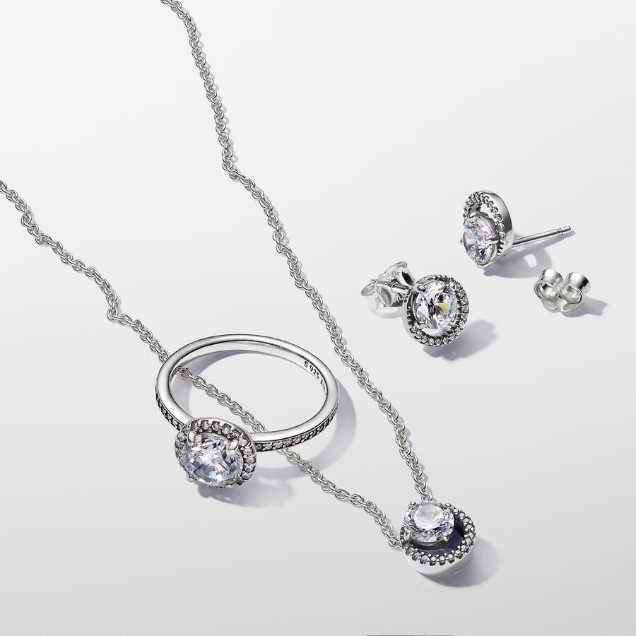 Sparkling Round Halo Pendant Collier Necklace