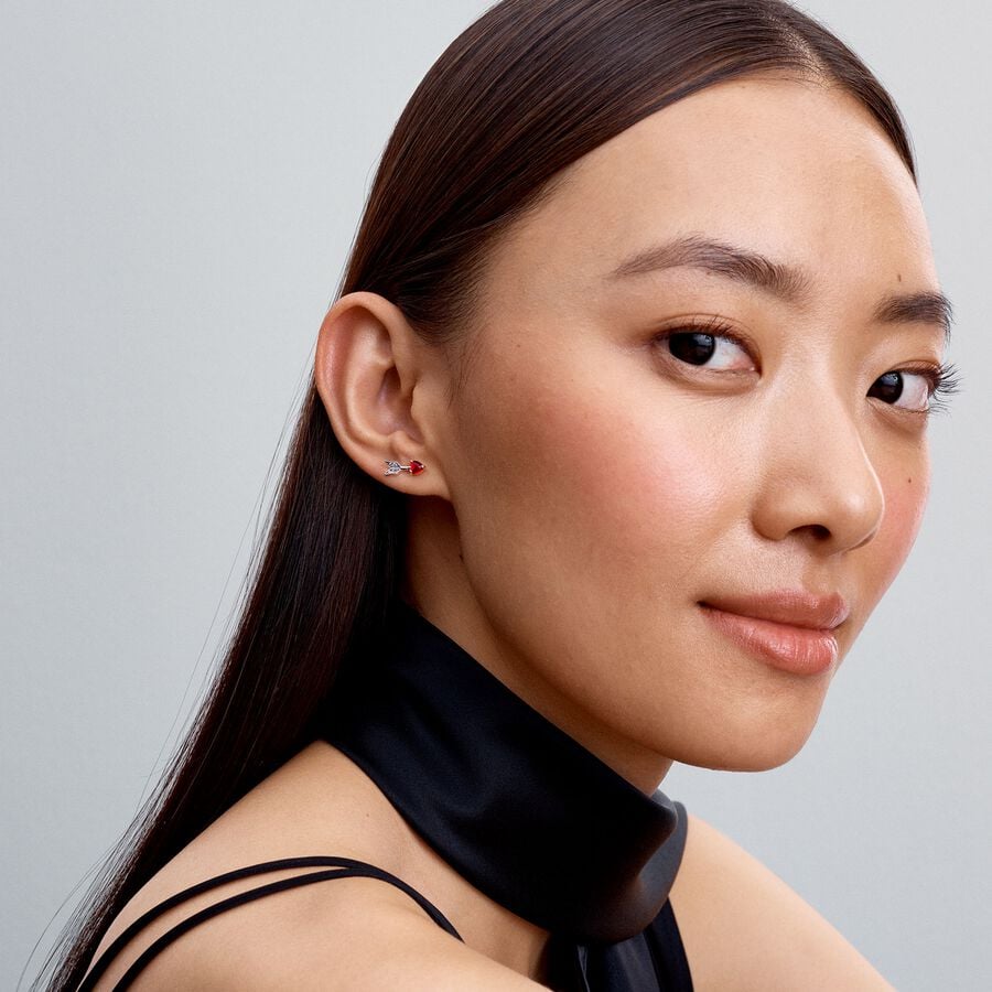 Arrow & Murano Glass Heart Stud Earrings