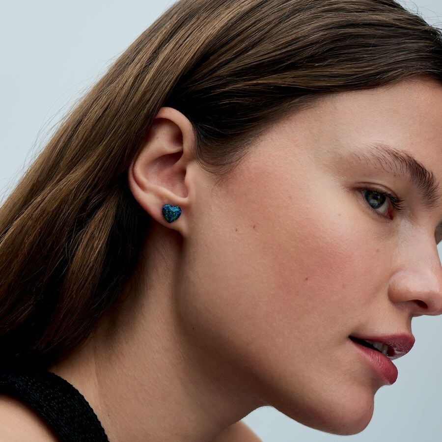 Opalescent Green Heart Stud Earrings