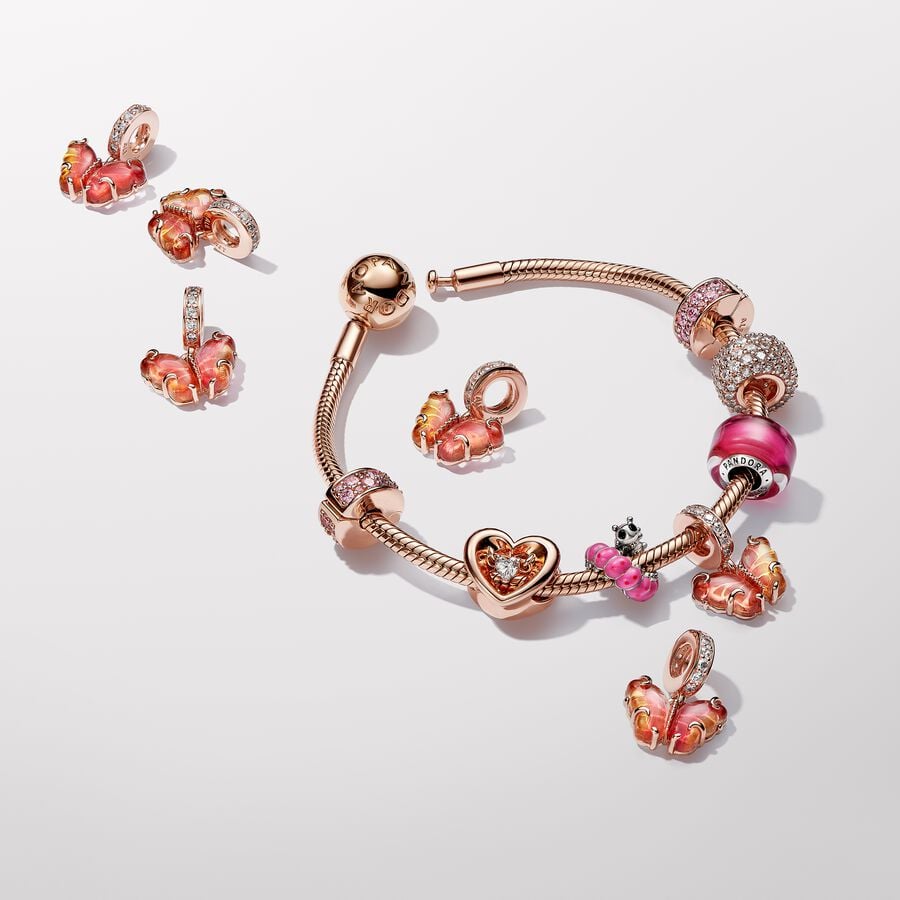Pink Yellow Murano Glass Butterfly Dangle Charm Pandora West Africa