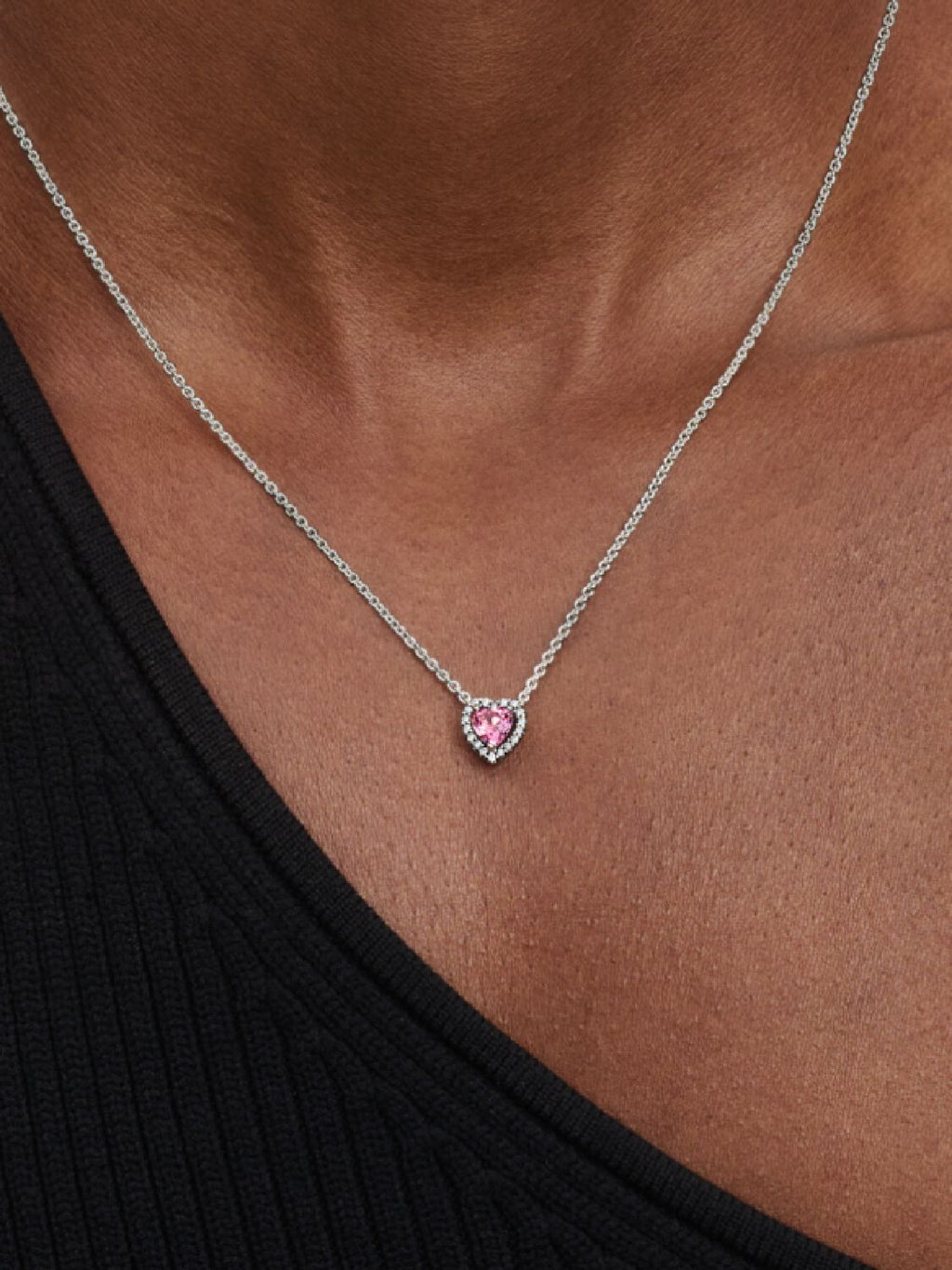 Pink Elevated Heart Necklace Sterling silver