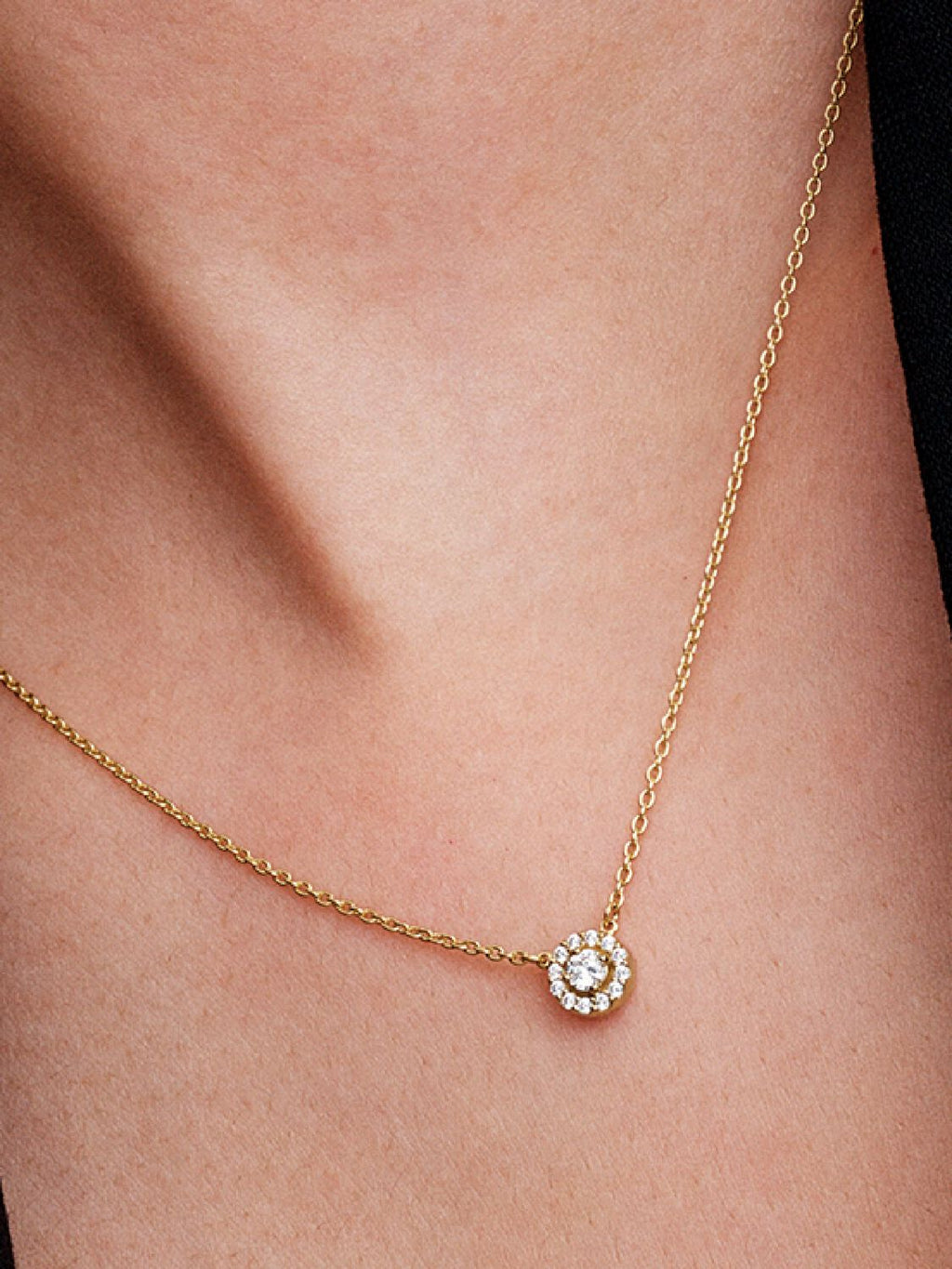 Round Pavé Halo Pendant Necklace