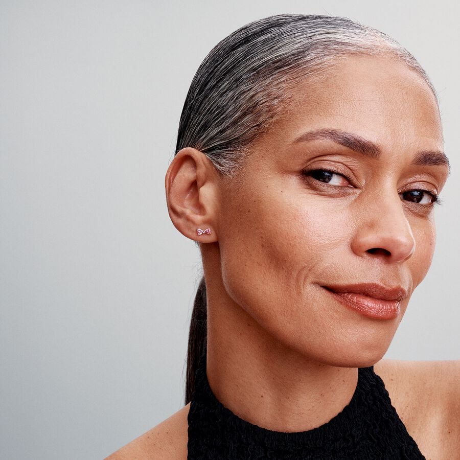 Sparkling Pink Bow Stud Earrings