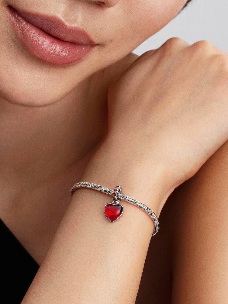 Red Murano Glass Heart Double Dangle Charm - Pandora West Africa CHARMS   
