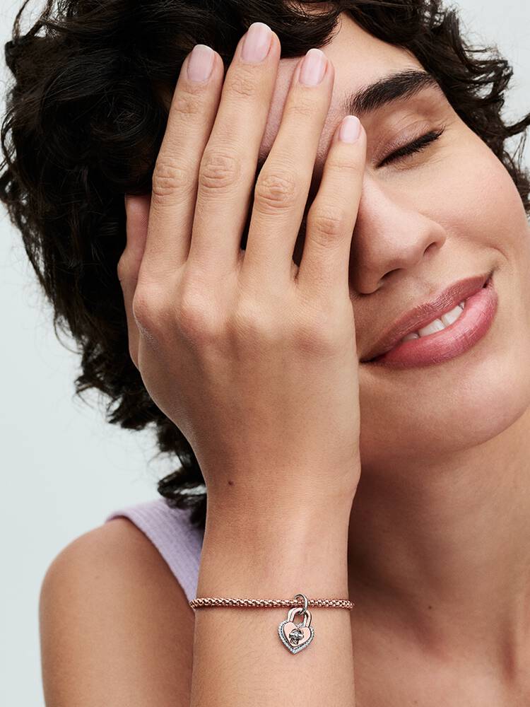 Two-tone Twistable Heart Padlock Double Dangle Charm