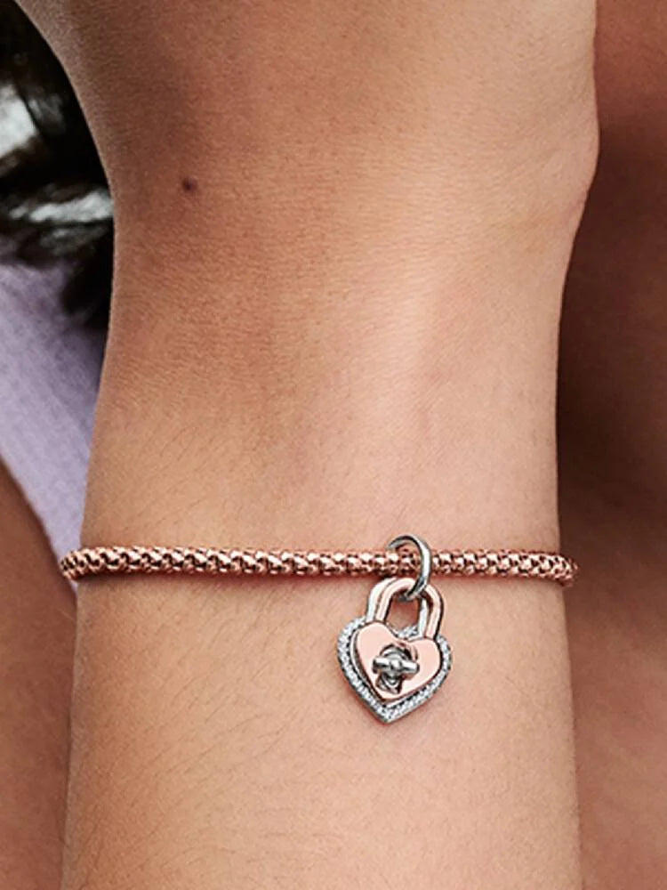 Two-tone Twistable Heart Padlock Double Dangle Charm