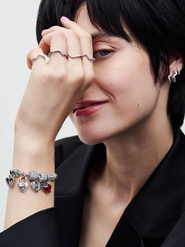 Two-tone Twistable Heart Padlock Double Dangle Charm