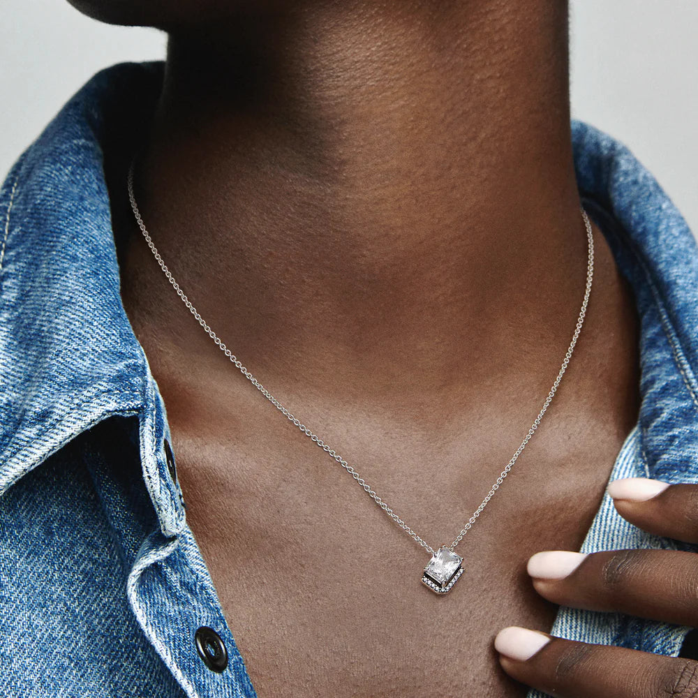 Rectangular Sparkling Halo Collier Necklace Pandora West Africa